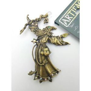 Rare JJ Jonette Artifacts Wizard with Staff and Snake Brooch – Vintage Sorcerer